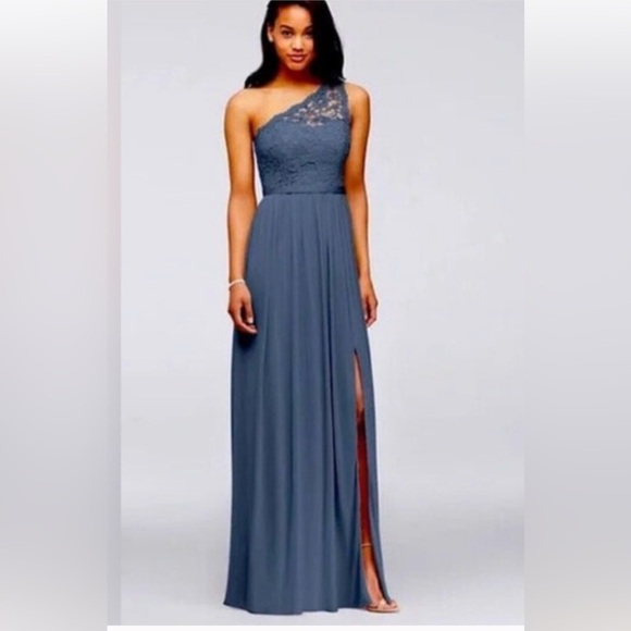 David’s Bridal elegant lace bodice one shoulder Bridesmaid cocktail gown. 10 12 - Picture 11 of 11